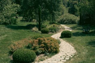 A rocky path in well maintained garden